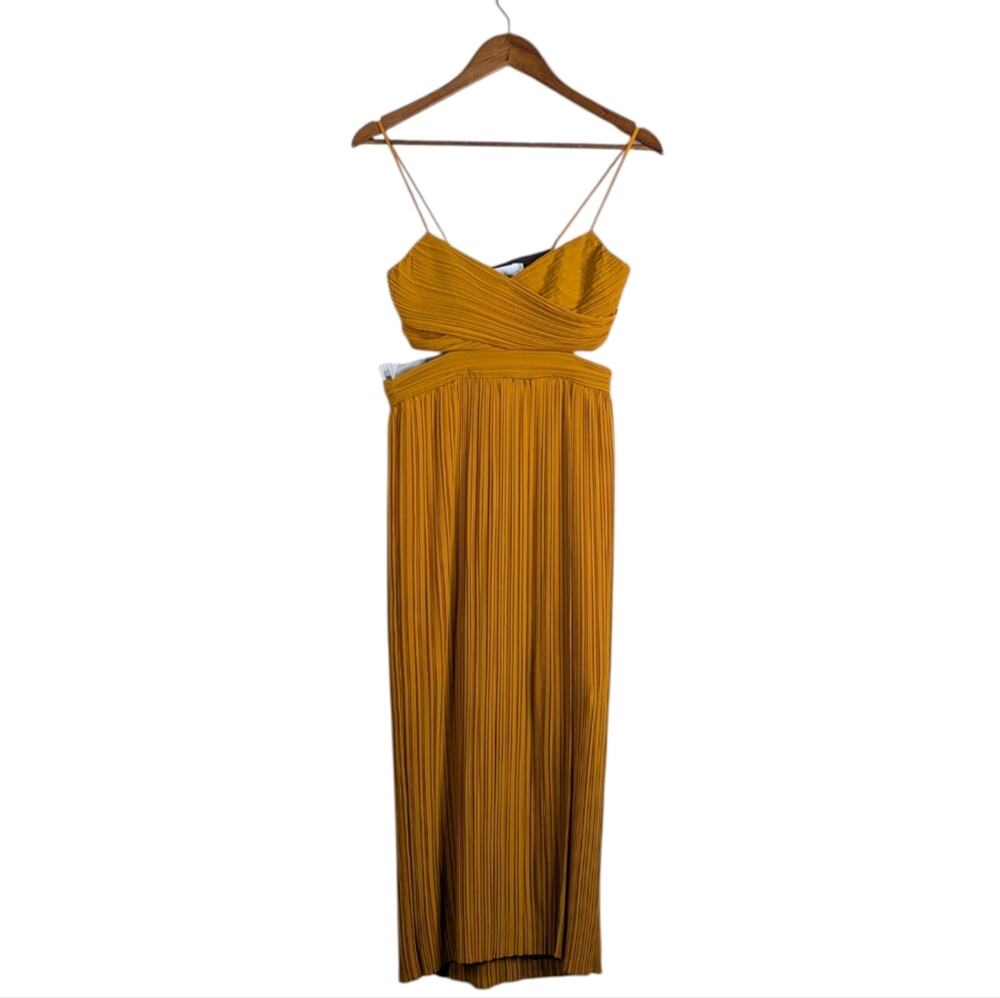 A.L.C. Sienna Cut Out Pleated Midi Dress Sz 0 Marigold Yellow Cocktail Luxury